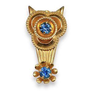 Barclay Vintage Signed Blue Rhinestone Gold Tone Brooch Art Deco Flower